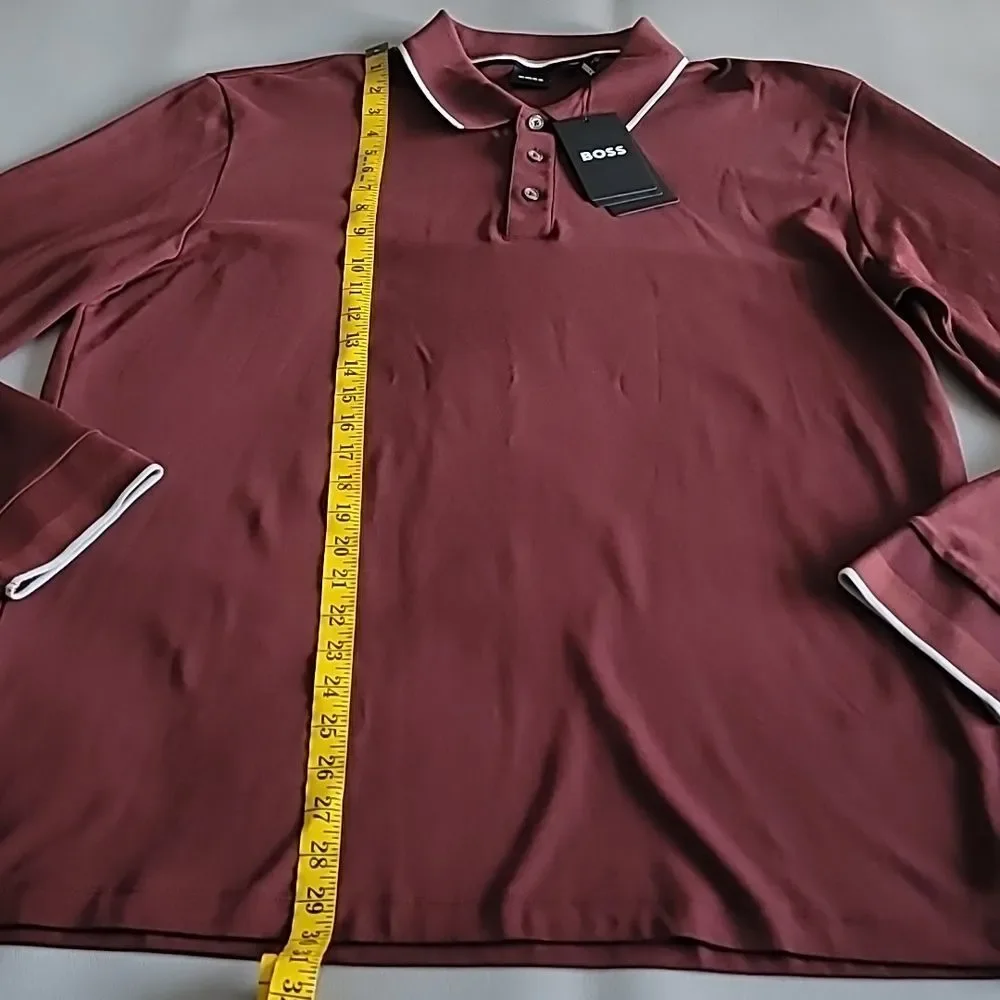 Hugo Boss Dark Red Long Sleeve Polo Jersey  Pullover Shirt XXL